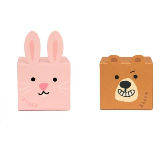 50pcs Korean Cute Rabbit Bear Animal Gift Box Cartoon Packaging Paper Box Candy Folding Paper Packaging Box