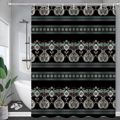 Boho Theme Black White Modern Fabric Shower Curtains Bathroom Chic Tribal Geometric Strip Print Waterproof With Hooks Heavy Duty