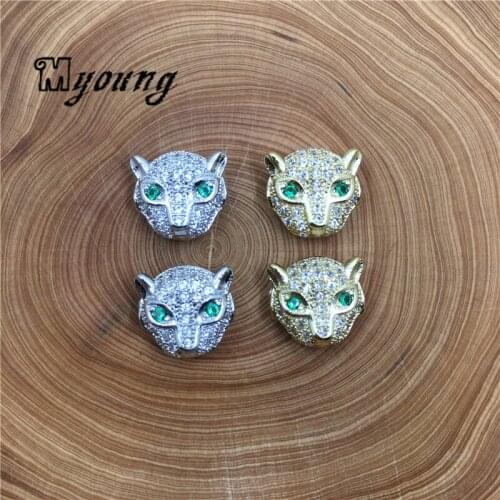 Leopard Head Cubic CZ Paved Zirconia Beads, Green Eye Panther Micro Paved Jewelry Making Spacer Beads,MY1804