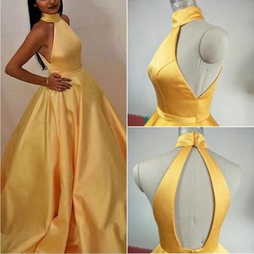 ANGELSBRIDEP High-Neck Long Evening Party Gowns Vestidos de festa Sexy See-Through Back Simple Design Formal Prom Dress HOT