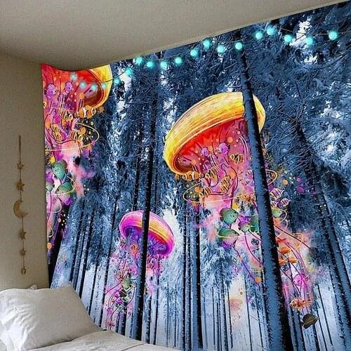 Forest Jellyfish Pattern Background Cloth Wall Decoration Tapestry Home Decorative Mural Wall Carpet wandteppich T235