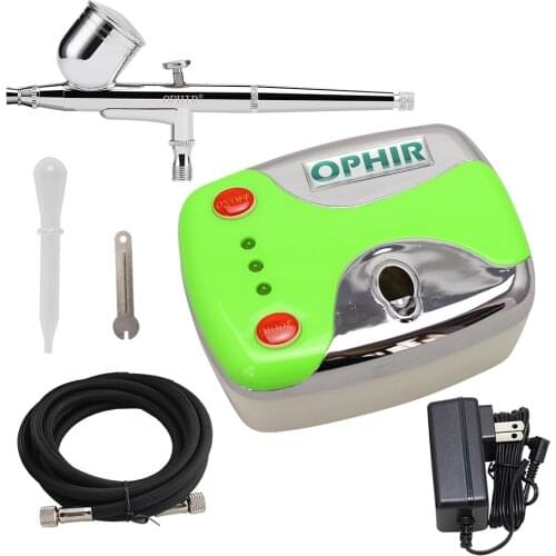 OPHIR 0.3mm Dual Action Airbrush Kit with Mini Air Compressor for Temporary Tattoo Cake Decorating Nail Art Air-brush_AC002+004A