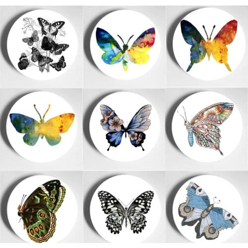 Ceramic Colourful Butterflies Wall Plate Fashionable Decorative Plate Exquisite Art Display Plate Home Restaurant Decoration