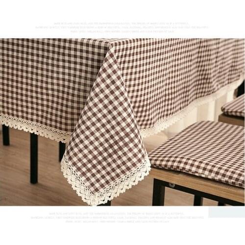 Plaid Table Cloth with Lace Linen Literary artistic Lattice Tablecloth Print Dustproof Rectangular Table Cover Free Shipping