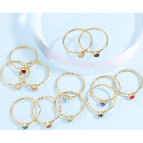 Fnixtar 12Pcs/Lot 12 Colors Birthstone Ring Mirror Polish Stainless Steel Ring For Womens Mens Lovers Fashion Jewelry Gifts