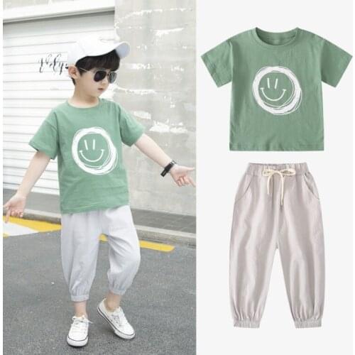 Boys' Set New Korean Version of Childrens Casual Short-sleeved Summer Two-piece Set Toddler Boy Clothes