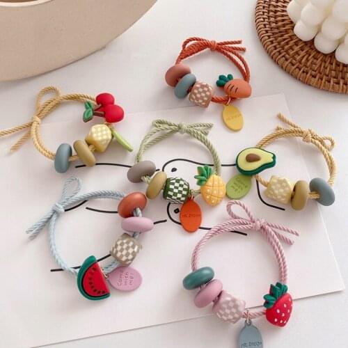 Hot Selling ins Fruit Hair Rope Female Cute Girl Tie Head Rubber Hair Band High Elastic Hair Rope Children Headdress