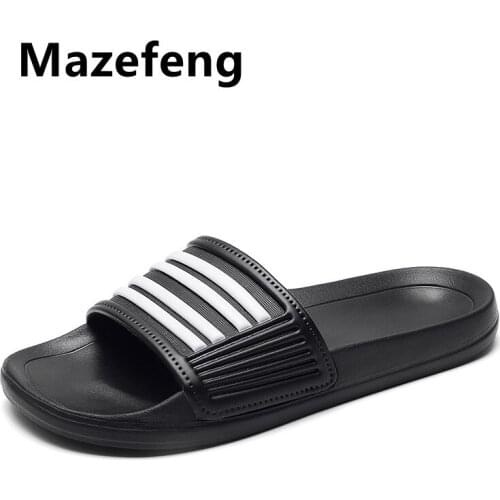 Mazefeng Men Slippers EVA Men Shoes Women Couple Flip Flops Soft Black White Stripes Casual Summer Male Chaussures Femme Slides