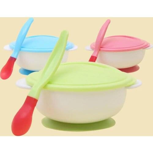 Baby bowl that can't be knocked over, learn to eat set PP safe material temperature spoon