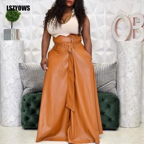 Fashion Women Autumn Winter PU Faux Leather Skirts Ladies Zipper High Waist A-line Black Maxi Long Skirt With Belt Plus Size 3xl