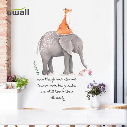 Cartoon Elephant Fox Wall Stickers Kids Room Decoration Self-adhesive Sticker Living room Wall decor Bedroom Decor Home Decor