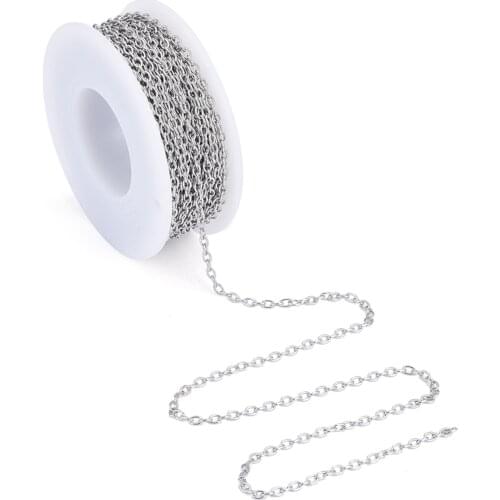 About 10m/roll 3x2x0.5mm Unwelded 304 Stainless Steel Cross Chains For Jewelry Bracelet Necklace Making Stainless Steel Color