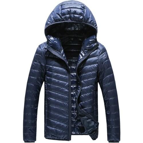 New High-end Warm Fashion for Men Feather Hooded Down Jacket Pure Color Boutique Mens Feather Down Coat Thin Light Jackets