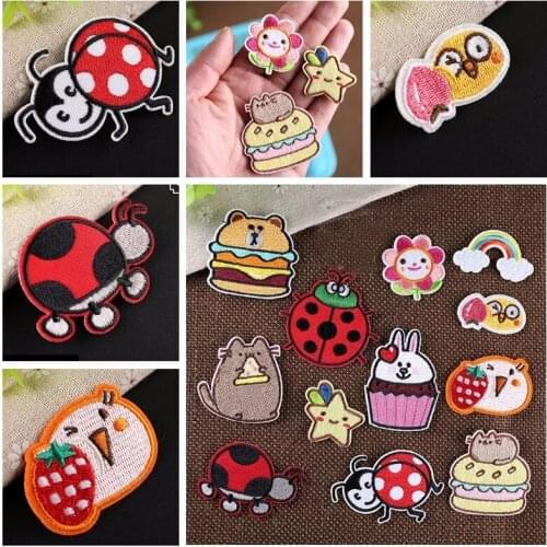 New Cartoon food Hamburger Rabbit cake Iron On Embroidered Clothes Patches For Clothing Wholesale Rainbow beetle Stars Badges