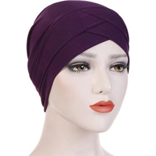2021 New Autumn Knotted High Elastic Breathable Forehead Cross Toe Cap European And American Muslim Hijab Cap