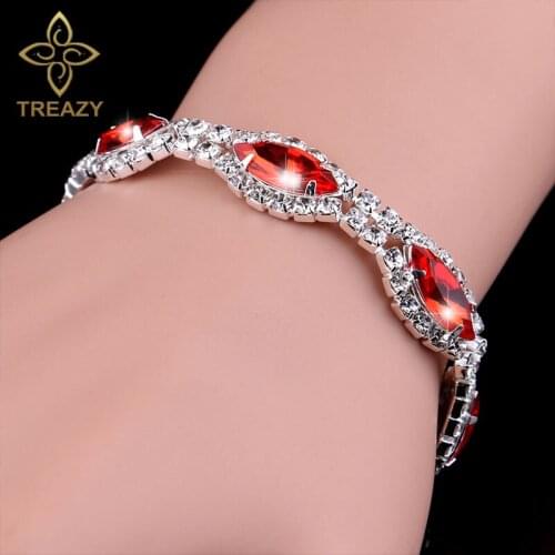 TREAZY Charming Crystal Bracelets & Bangles for Women 4 Colors Marquis Shape Bridal Bracelets Femme Wedding Jewelry Accessories