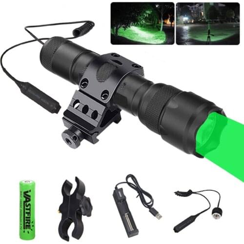 Hunting Light Set Tactical LED Torch Lamp Single Mode Predator Flashlight with Rifel Scope Mount USB Battery Charger Set