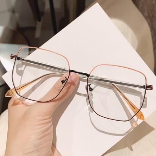 Unique Double Color Anti-blue Light Glasses Frame For Women Vintage Alloy Square Eyeglasses Female Transprant Computer Eyewear