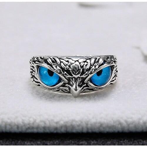 Open Adjustable Blue Eyed Owl Ring For Women Men Couple Daily Wear Silver Color Trendy Cute Luxury Female Jewelry Gift Party