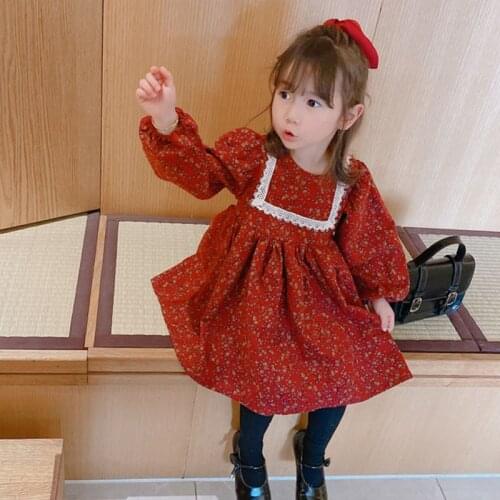 Pastoral Style Sweet Kids Baby Girls Long Sleeve Floral Dresses For Girls Dresses Spring Autumn Kids Girls Children Dress