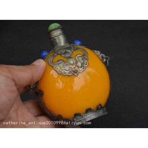 Rare old QingDyansty Beeswax&silver tiger big snuff bottle ,the best collection,free shipping