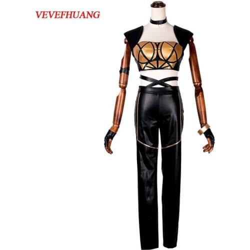 VEVEFHUANG Cosplay Costume LOL KDA Hot Game LOL KDA Cosplay Costume Punk series Kasha Top+Pants Sexy Full Sets