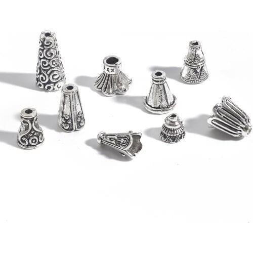 10Pcs Mix Size Hole 2-4mm Vintage Flower End Cap Handmade Ornament Bead Caps Spacer DIY Jewelry Making Accessories For Bracelets