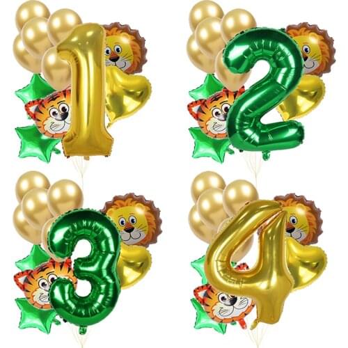 11pcs/lot Animals Party Balloons Jungle Birthday Decoration 40/32inch Big Number Balloons Boys Birthday Baby Shower Globos Deco