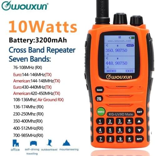 Wouxun KG-UV9D Mate 7 band Air Band 10W Powerfrul 3200mAh Cross band Repeater Amateur Radio Walkie Talkie Upgrade KG-UV9D Plus