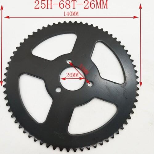 140mm 25H 68Tooth 26mm 3 screw Black Rear Sprocket For 47cc 49cc Mini Dirt Baby Motocross Bikes Motorcycle