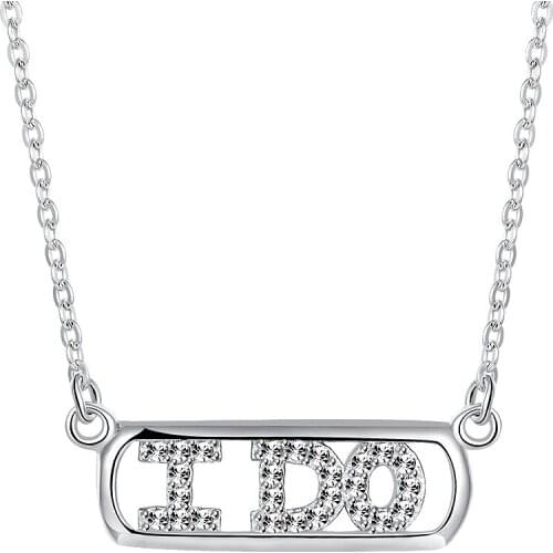 ZEMIOR 925 Sterling Silver Women Necklace Letter Shiny Cubic Zirconia Geometry Pendant Necklaces Wedding Engagement Jewelry