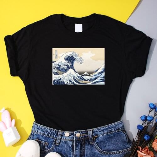 Summer 2021 Funny Print T Shirts Women Japan Style Waves Tops Cotton Harajuku Fashion Tops Hip Hop Kawaii Womens Tee Shirts