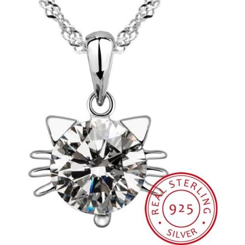 Hot Fashion Hollow Kitten Cat White/Purple Zirconia Clavicle Short Necklace 925 Sterling Silver Necklace For Women S-N207