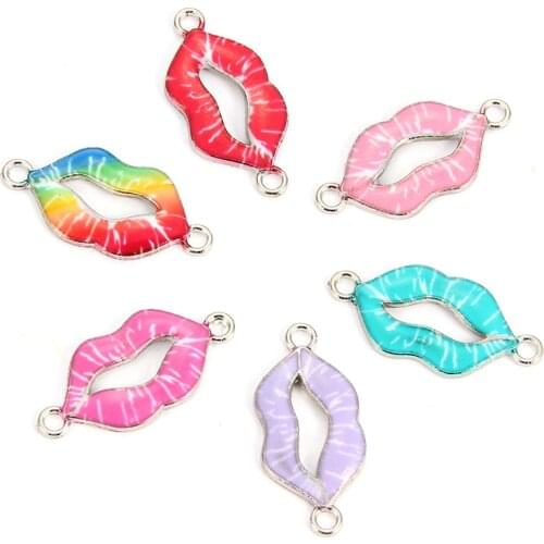 10pcs Lips Enamel Alloy Bracelets Connectors Charms For DIY Necklace Accessories DIY Fashion Jewelry Finding 2.6*1.3cm