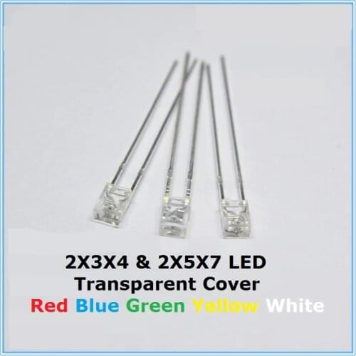 100PCS Square Transparent Cover LED 2*3*4 2*5*7 Green Blue Red Yellow high bright White bead light emitting diode 2x3x4 2x5x7