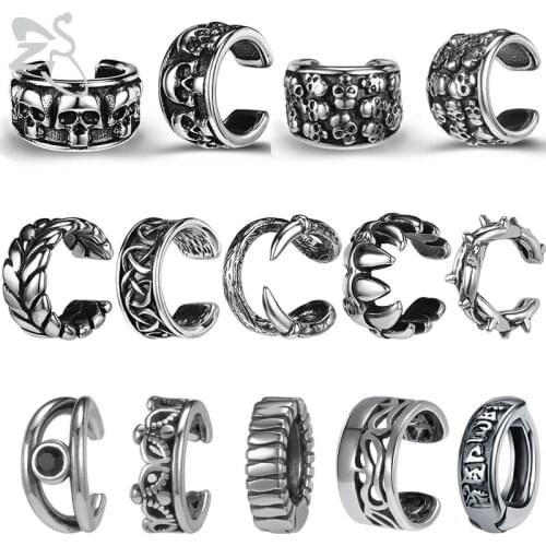 ZS 2PCS Skull Eye Punk Style Ear Cuff For Women Men Stainless Steel Clip Earrings No Piercing Fake Cartilage Earrings Jewelry