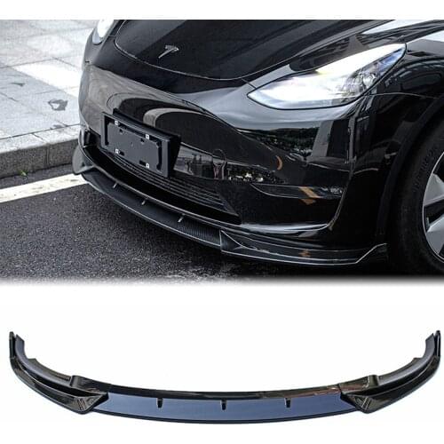 3PCS Black Carbon Fiber Look Front Bumper Lip Side Chin Body Kit Spoiler For 2020-2021 Tesla Model Y Car Styling