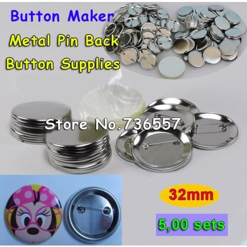 500 Sets 1-1/4" 32mm Pin Back Metal Pinback Button Supply Materials for Professional All Steel Badge Button Maker