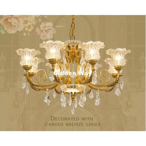 Free Shipping Crystal Chandelier Brass Hanging Lamp Luxurious European E14 AC LED Brass Crystal Lamp Lustre Suspension Lighting
