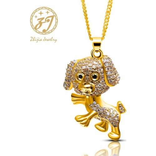 Zhijia Brand Jewelry Unisex Cute Gold/Silver Color Dog Necklace Pendant Luxury Crystal Rhinestone Jewerly Gifts