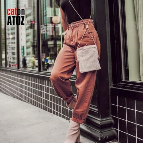 CatonATOZ 2248 Black Cargo Pants 2020 Womens Streetwear Pleated Mom Jeans High Waist Loose Slouchy Jeans Pockets Female Pants