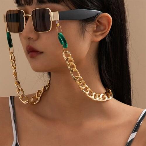Hip-hop Trendy Green Flannel Thick Chain Glasses Chain Exaggerated Hanging Neck Aluminum Chain Sunglasses Chain Wedding Jewelry