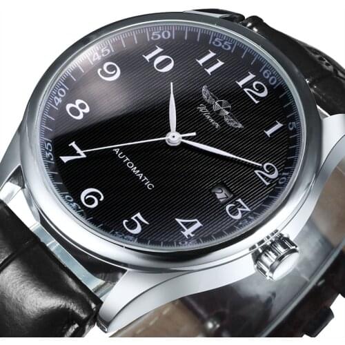 WINNER Simple Fashion Men Watches 2020 Brand Luxury Minimalist Mechanical Watches For Men Leather Strap Band Calendar Rolegio