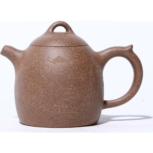 Hand-painted And Engraved Landscape Qin Quan Teapot Zisha Teapot Yixing Handmade Pot Kung-fu Teaware Purple Clay Drinkware