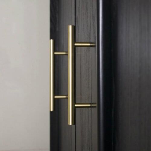 Hot Cabinet Door Handle Nordic Modern Simple Brass Long American Cabinet Wardrobe Double Hole Drawer Small Handle