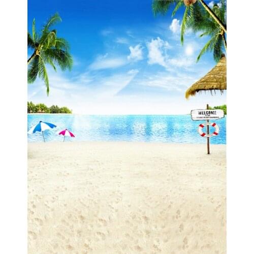 Beach Sea Coconut Tree Blue Sky Photography Backdrops Photo Props Studio Background 5x7ft