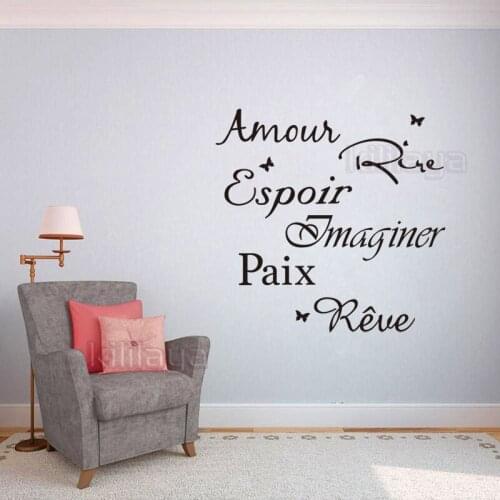 French Amour Rire Espoir Vinyl Wall Sticker Mural Art Decals Wallpaper for Living Room Home Decor Poster House Decoration