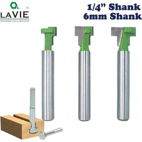 1pc 1/4" Shank 6.35mm T-Slot Cutter Router Bit Set Hex Bolt Key Hole Bits T Slotting Milling Cutter for Wood Woodworking MC01190