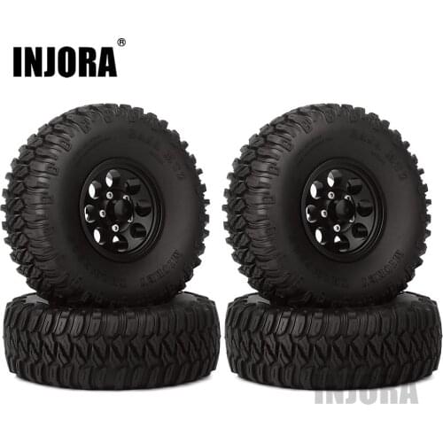 INJORA 4Pcs 1.55" Aluminum Wheel Tires 1.55 Inch Tyre for RC Crawler Car D90 TF2 Tamiya CC01 MST JIMNY Axial AX90069