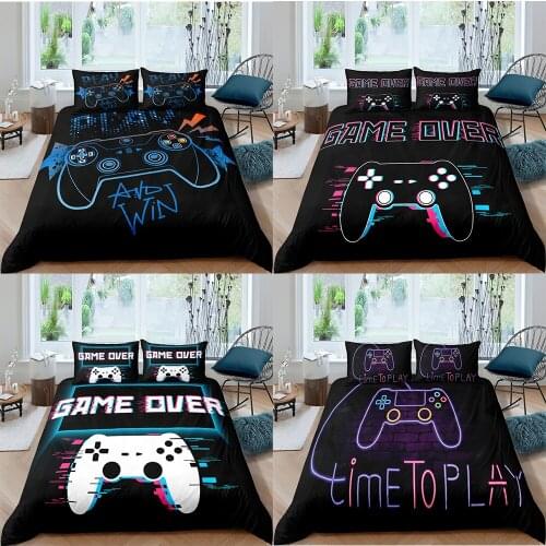 3d Digital Gamer Printing Bedding Set Cartoon Quilt Cover With Pillowcases Cute Bed Set For Teens Boys 2/3pcs US/EU/AU Size
